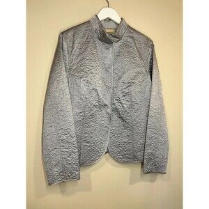 Kate Hill Women's XL Silky Silver Grey Quilted Snap Jacket Blazer